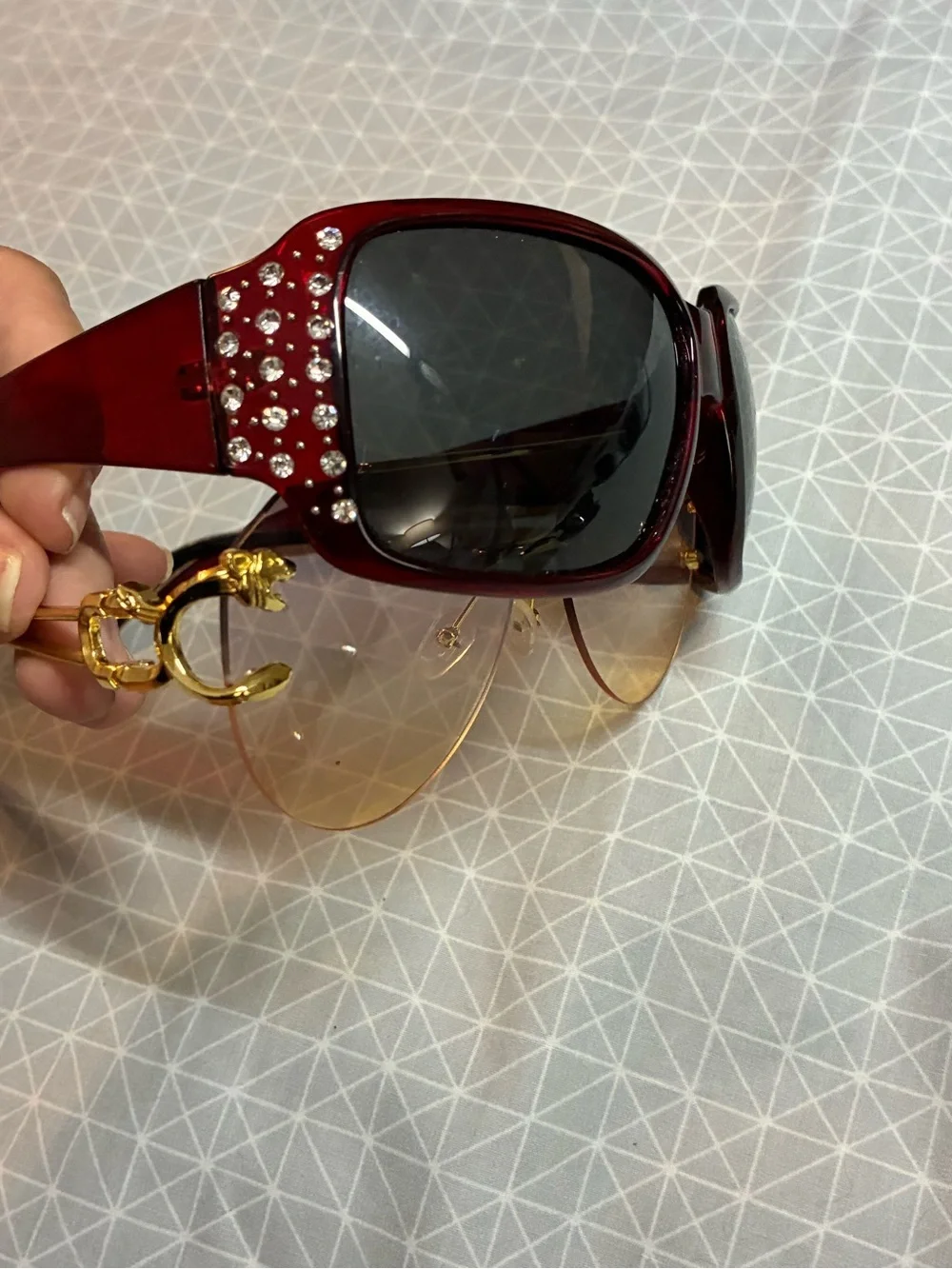 2 Pair Flashy Gold Rhinestone Sunglasses